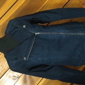 NEW! Collarless STRETCH Denim Moto Jean Jacket, Indigo Dark Wash